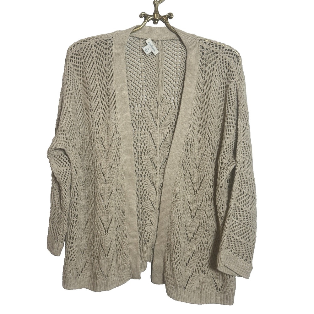 Sundance Women's Size Medium Beige Linen Cotton Open Knit 3/4 Sleeve Cardigan